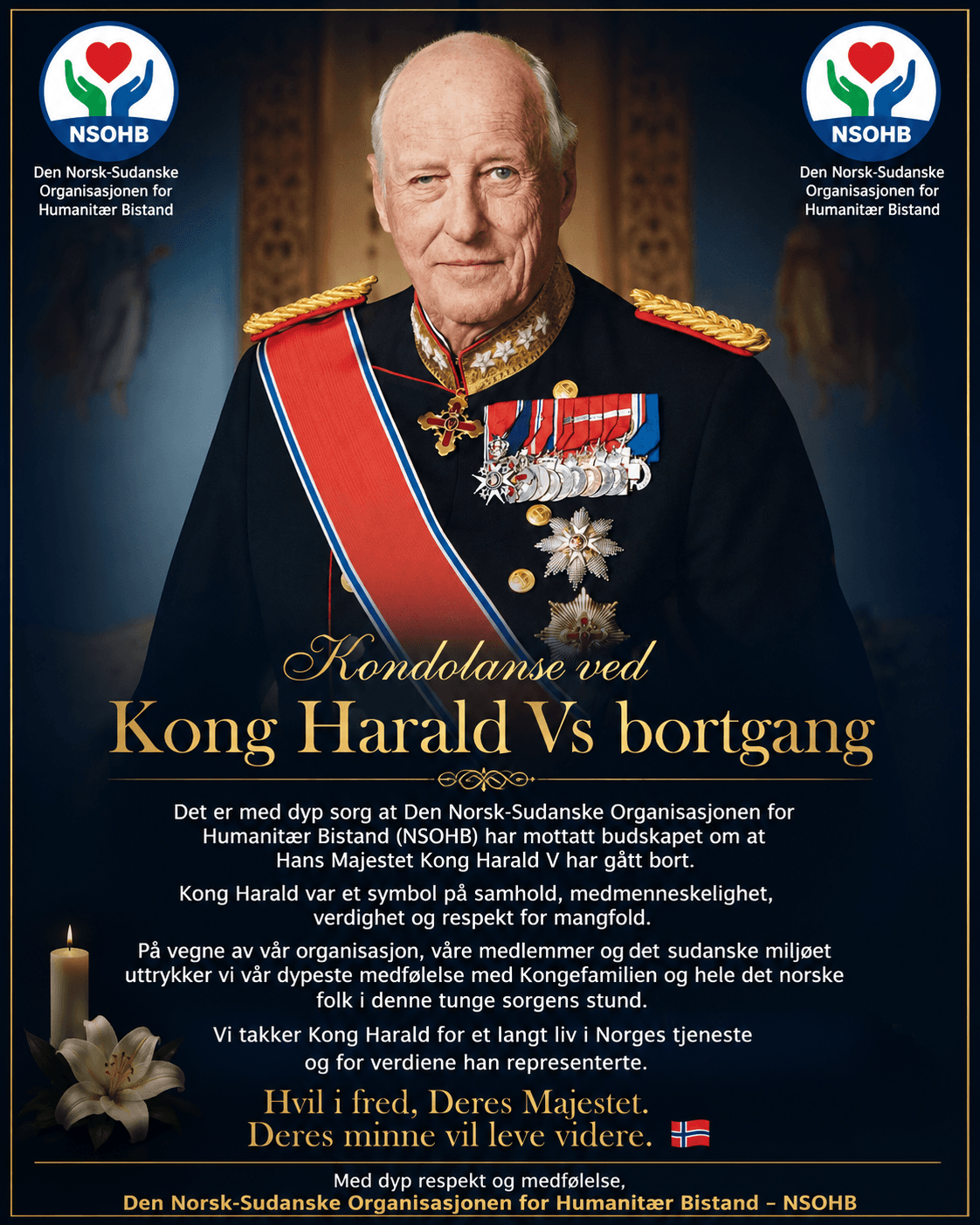 Kondolanse ved Kong Harald Vs bortgang